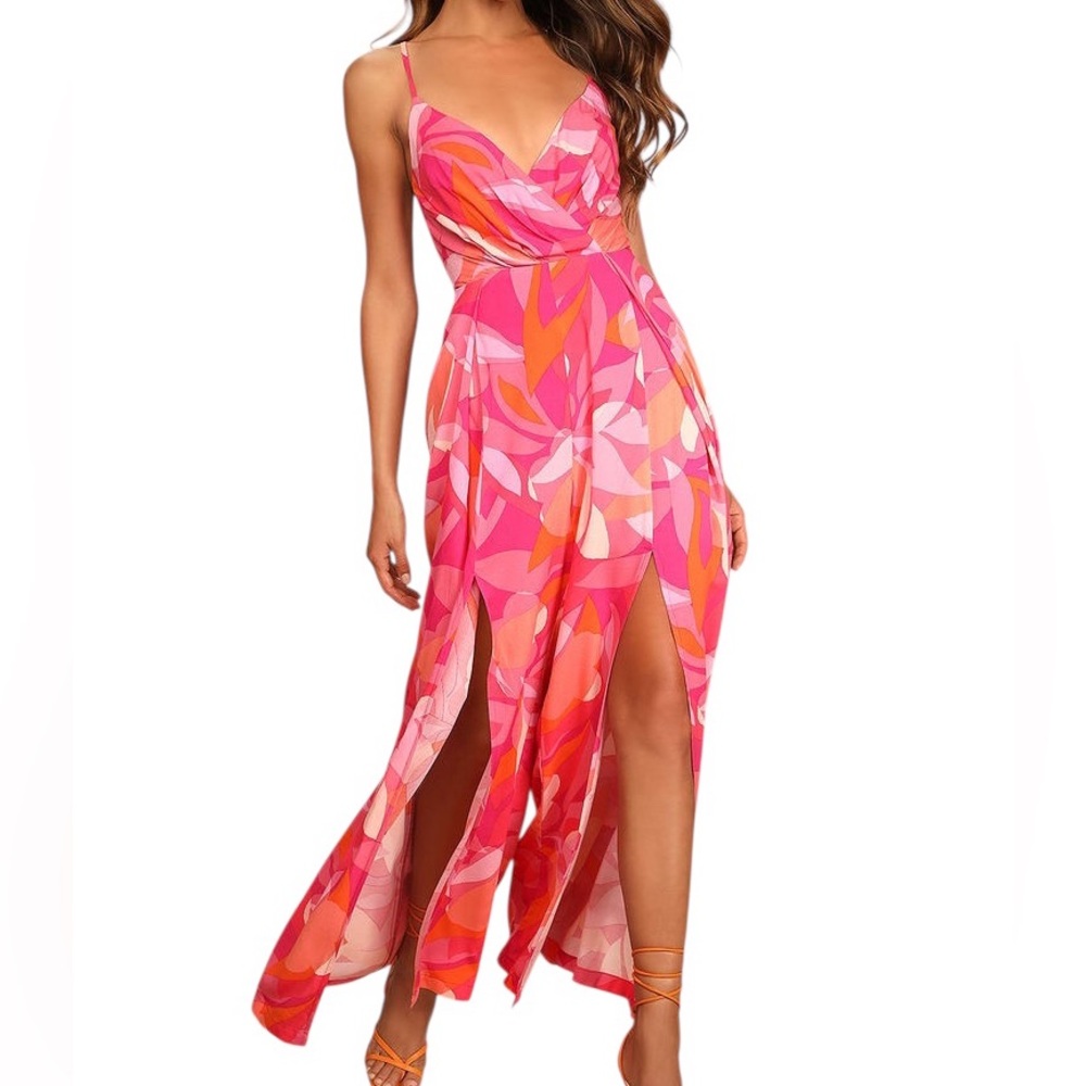 Tropical Temperament Pink Print Sleeveless Flyaway Jumpsuit